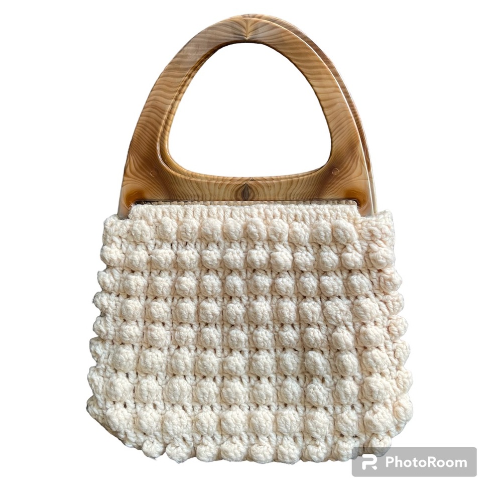 Vintage Lucite Handle Macrame Purse